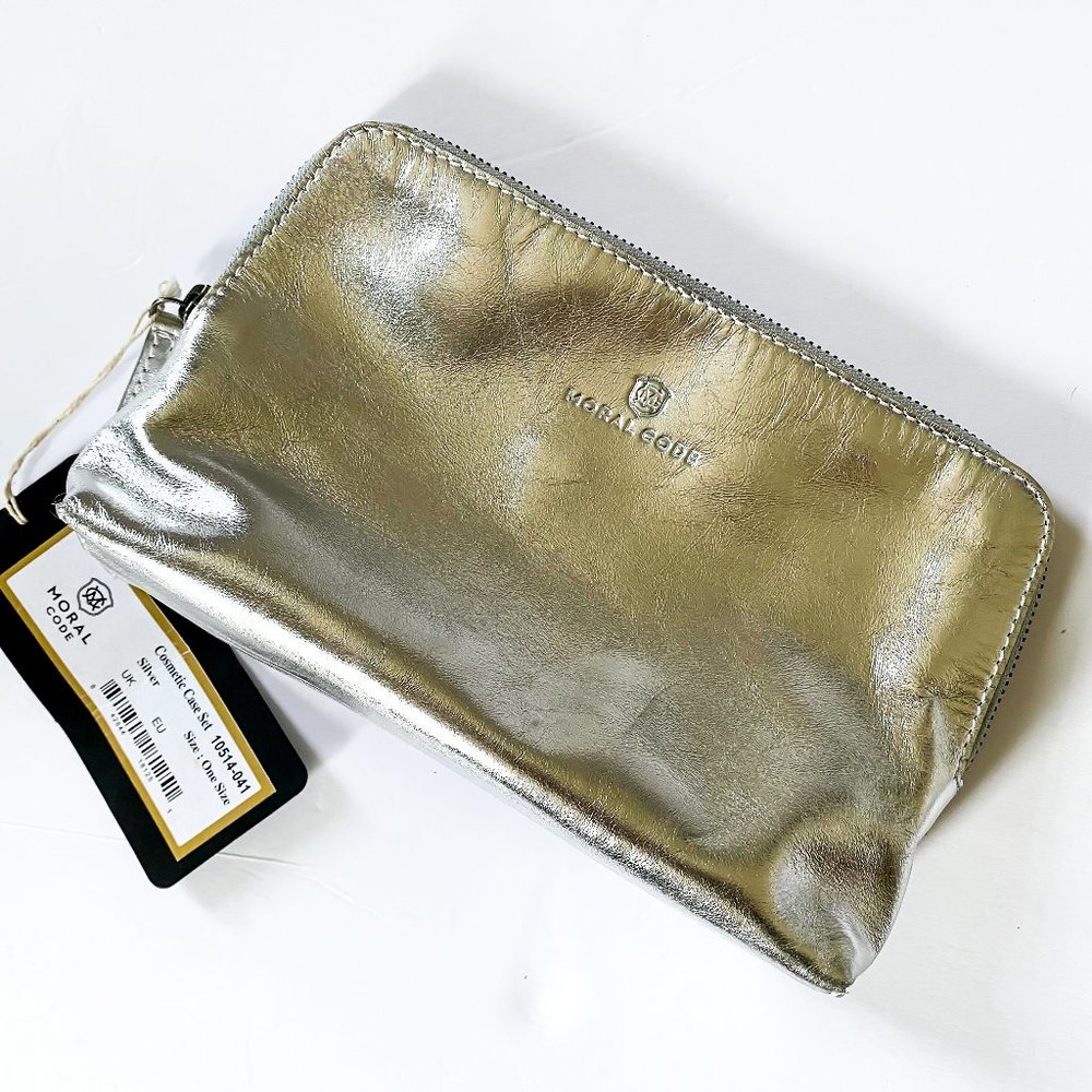 Moral Code Silver Leather Cosmetic Case